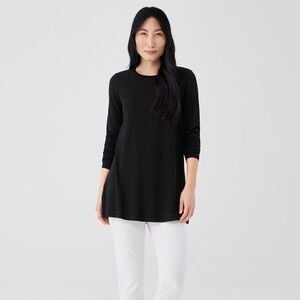 Eileen Fisher Stretch Jersey Knit Long Sleeve Tunic in Black; XS